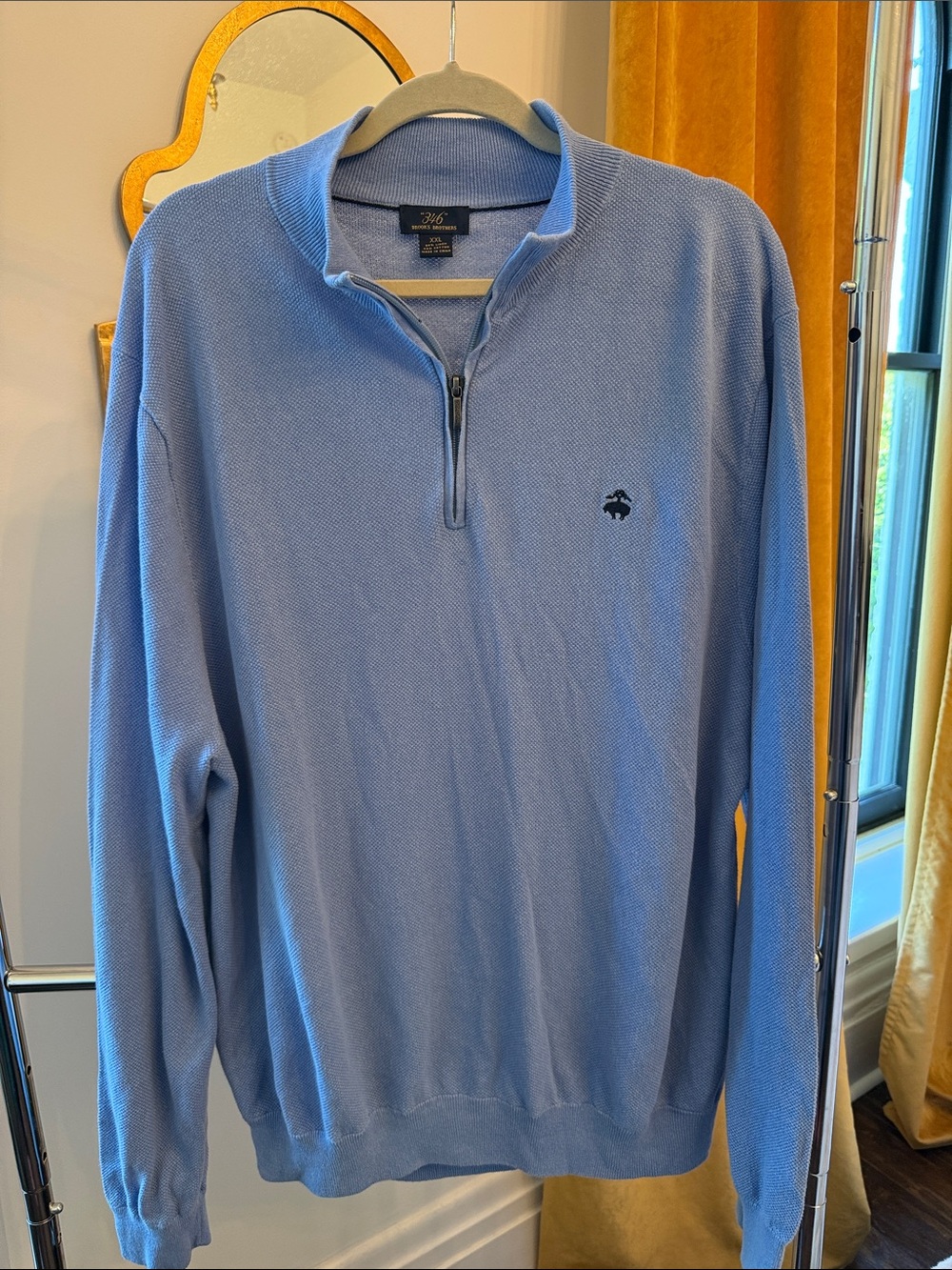 Brooks Brother’s linen cotton blend Men's Sky Blue Quarter-Zip Pullover Sweater